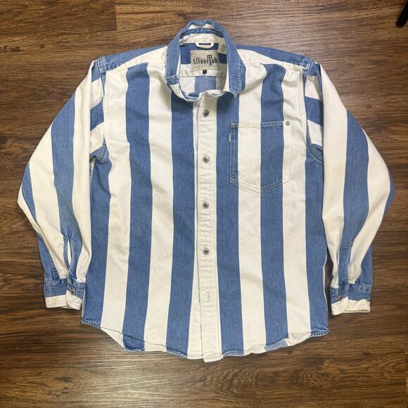 Levi’s Silver Tab US Men’s Large Small Button Up Striped Western Shirt Oversized - Picture 1 of 8